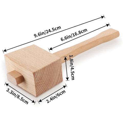 9.6 Inch Solid Beechwood Mallet For Damage Free Striking In Woodworking Wood Carving Leather Work And General Carpentry Projects, dimensions shown