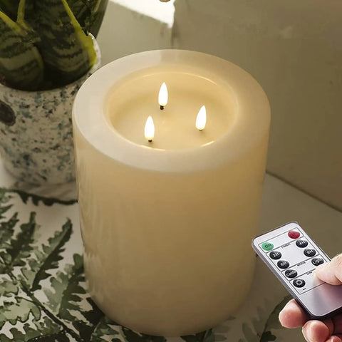 XL Flameless Pillar Candles With Remote, Outdoor Weatherproof LED Candles, 6.45 By 8 Inches, flickering warm light