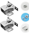 Eight Pack Steel Spring Cabinet Door Latches for Closets and Cupboards, easy install metal roller catch hardware, close-up view
