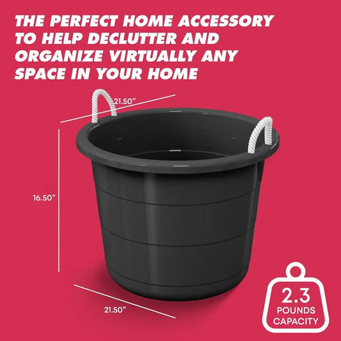 17 Gallon Heavy Duty Plastic Storage Bucket With Sturdy Rope Handle For Home Garden Garage Or Workshop Use Multipurpose Carrying Container For Tools Sports Gear Outdoor Equipment And More, dimensions 21.50x16.50"