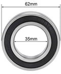 Beefy Deep Groove Ball Bearing 6007-2RS 35mm Bore 62mm OD 14mm Width Double Sealed showing dimensions