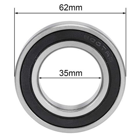 Beefy Deep Groove Ball Bearing 6007-2RS 35mm Bore 62mm OD 14mm Width Double Sealed showing dimensions