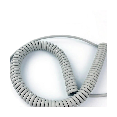 Slick 4-Core Coiled Power Cord With Rad Spiral Design Offering Seamless Electrical Connections And No Tangles Featuring Durable Polyurethane Jacket.