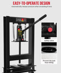 6 Ton H Frame Shop Press With Adjustable Height For Garage Floor Use, showing safety valve and anti-tilt feature