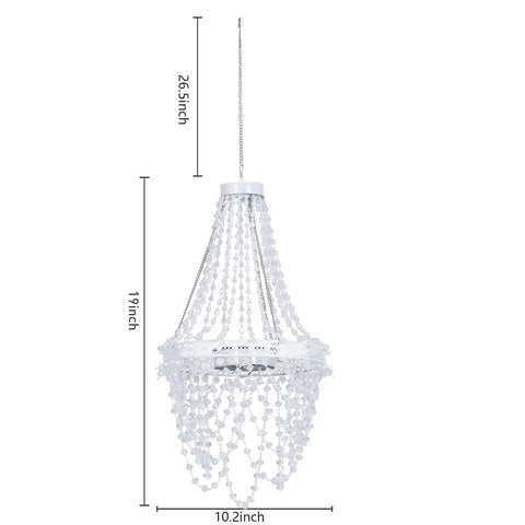 Stunning handcrafted solar crystal chandelier measuring 26.5 inches, featuring a weatherproof white metal frame, for outdoor patio decor.