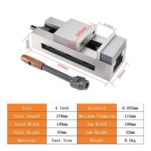 Beefy Heavy Duty CNC Vise 4 Inch 6 Inch With Quick Adjust Slide Bar One Piece Integrated Angle Fixed Milling Fixture For Milling Machines And Precision Machining Projects At Hardware Stores, 4 inch cast iron, top view with handle