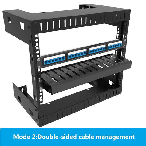 2 Pack All Metal 1U Horizontal Rack Mount Cable Manager With 12 Big Finger Slots for 19 inch server racks, double-sided view
