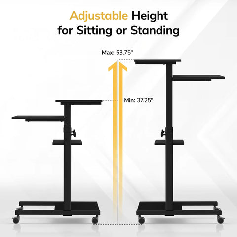 Mobile Computer Cart With Monitor Mount For 32 Inch Screens Rolling Laptop Stand On Wheels Height Adjustable From 37.25 To 53.75 Inches Includes Keyboard Tray Ideal For Classrooms And Offices