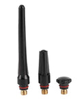 Ultimate 31Pc TIG Welding Nozzle Kit With Ceramic Torch Gas Lens Tips featuring three black nozzle tips with brass threads.