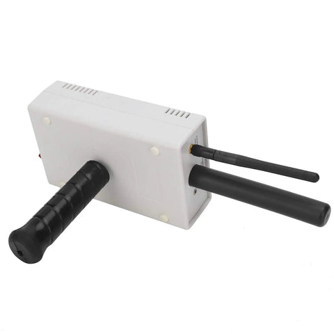 Portable Underground Metal Detector For Treasure Hunters Long Range 0 To 1200 Meters Handheld Pin Pointer For Gold Silver Copper Perfect For Adults Camping And Hiking Adventures, showing rear view with antennas and handle.
