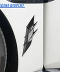 Premium Hella Sleek Side Spoiler Trims For Tesla Cybertruck 2024 Ride, carbon fiber accents view on vehicle side panel.