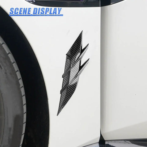 Premium Hella Sleek Side Spoiler Trims For Tesla Cybertruck 2024 Ride, carbon fiber accents view on vehicle side panel.