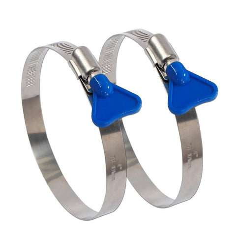 2 Pack 6 Inch Stainless Steel Worm Gear Hose Clamps Adjustable 130 to 152mm Beefy Heavy Duty Clamps with blue turn keys