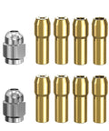 Built Tough Brass Collet Set For Rotary Tools, 10 Piece Quick Change Nut Kit For 4485 Style, including brass and metal collets