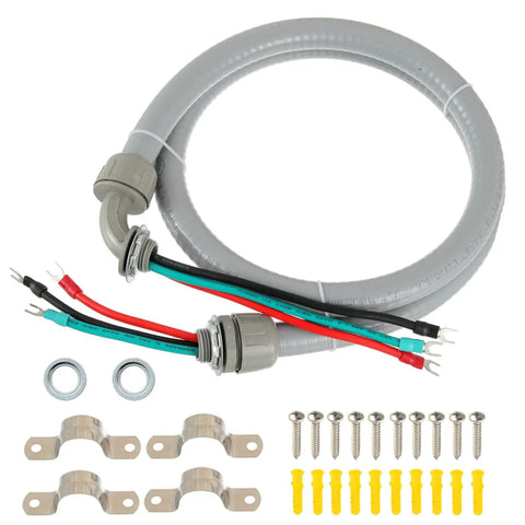 Power Whip Assembly Kit For 3 Conductor 10 Gauge Preassembled AC Whip With Nonmetallic Liquid Tight Flexible Electrical Conduit