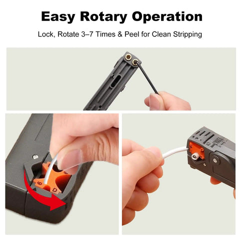 Two Piece Coax Cable Stripper Kit With Wire Cutter And Crimping Tool For RG59 RG58 RG6 RG11 showing rotary operation