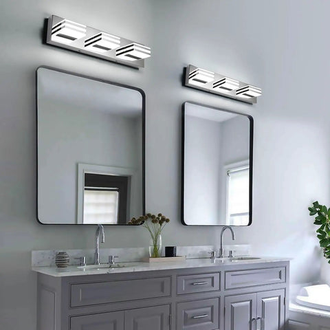 20 Inch LED Vanity Light Bar For Bathroom Over Mirror, 3 Light Chrome Fixture, 18W, 6000K Daylight LED Lighting above dual sinks