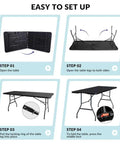 Steps for setting up 6Ft Folding Table With Built In Handle And Steel Legs Heavy Duty Portable Workhorse Party Table For Indoor Outdoor Dining