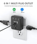 Power Up Your Setup With A Three Outlet Wall Tap And Three USB Ports Multi Plug Extender for home office shown connected to wall.