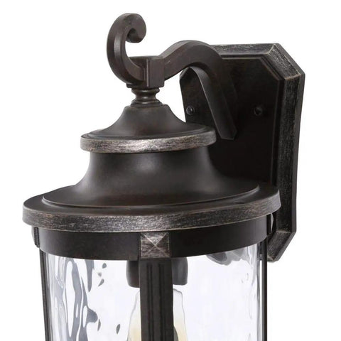 Dope Bronze Outdoor Wall Lantern With Gold Highlights, Clear Hammered Glass, 1 Light Exterior Wall Mount Sconce, Weather Resistant And Stylish