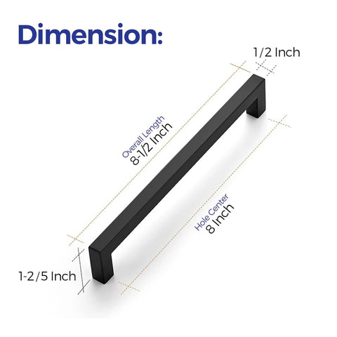 Eight Inch Square Cabinet Handles Matte Black Pulls For Kitchen Drawers And Cabinets Set Of Eighteen Durable Hardware