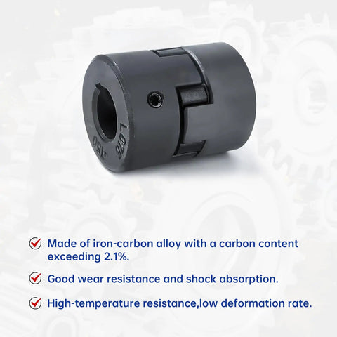Flexible Beefy One Half Inch To Three Quarter Inch L Jaw Coupling Set Three Piece With Buna N Rubber Spider For Heavy Duty Wood Log Splitter Fittings Kit Gray Cast Iron HT250 showing iron-carbon alloy description