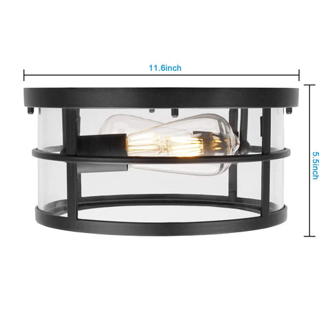 Industrial Flush Mount Ceiling Light With Seeded Glass Shade for Hallway Entryway Kitchen Living Room Bright 2 Light E26 Fixture