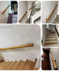 Premium Solid Wood Stair Handrail 2 Foot Wall Mounted Guardrail mounted along a stairway for safety and support.
