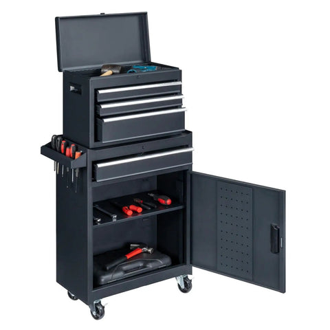 Heavy Duty Metal Rolling Tool Cart With Drawers For Power Tools And Workshop Organization Black On Wheels Large Garage Storage Cabinet With Four Rugged Wheels