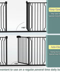 Extra Wide 30 Inch Tall Baby Gate For Doorways And Stairs, Pressure Mounted Black Metal Gate open at 90 degrees, auto-close feature