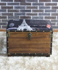Rock Solid Lowkey Stunning Retro Wooden Storage Ottoman With Super Comfy Upholstered Seat Industrial Footstool For Entryway Bedroom Decor And Shoe Changing Bench, front view on plush carpet.