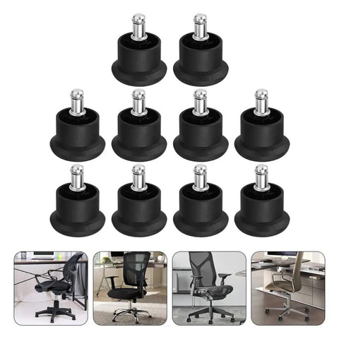 Heavy Duty Nylon Caster Wheel Covers Turn Loose Chairs Stationary Lock Em Solid Skip The Floor Squeaks Smooth Silent Glides Non Slip Carpet Savers Quick Snap Fit Ten Pack displayed in a grid.