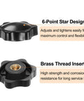 Six Pack M6 Star Knobs With 38mm Plastic Head And Brass Insert, 6 Point Star Grip Design, Non Through Hole, Black