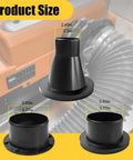 4 Inch Magnetic Dust Collection Hose Adapter Coupling Kit with Suction Fittings and size measurements for vacuum line setup.
