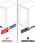 Diagram showing suitability for Hands Free Under Cabinet Foot Pull Toe Opener with fully flush overlay and 3.54 inch clearance.