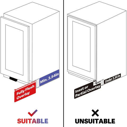 Diagram showing suitable cabinet fit for Under Cabinet Foot Pull With Thick EVA Pads Hands Free Toe Opener For Kitchen Trash Cabinets.