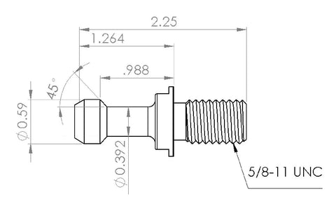 Technical drawing of Beefy Solid CNC Pull Studs Kit 45 Degree 461U 10 Pieces 20CrMnTi Steel With Hard HRC53to57 Five Eighth Inch Eleven UNC Rear Thread