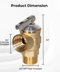 Brass 3/4 inch NPT safety relief valve with lever, 2-port for heating system