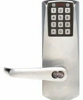 Sweet Satin Chrome Electronic Door Lock showing 12 Button Keypad and durable lever handle, designed for security.