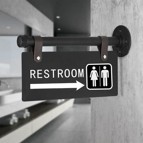 Unisex Restroom Sign Double Sided With Left Arrow For Men And Women All Gender Wall Mount Corridor Toilet Sign For Home