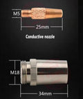 Conductive nozzle for Pro Grade Aluminum Wire Welding Gun Kit For Miller Millermatic Series Spoolmate 100, sizes M5 25mm and M18 34mm.