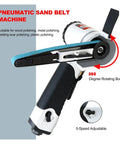 20mm Air Belt Sander Workhorse For Heavy Duty Woodworking Metal Polishing And Precision Grinding Built Like A Tank With Rust Resistant Alloy Body, showcasing adjustable speed and rotating body.