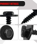 Heavy Duty Hex Head Self Tapping Screws For Auto Bumper Hood Trim 20 Pack Slick Black Finish close-up showing head and thread details.