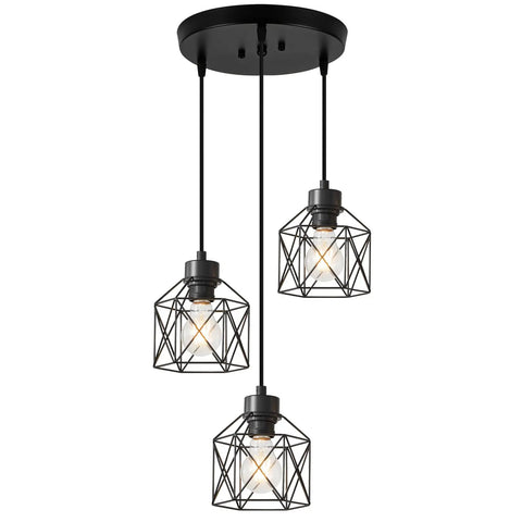 Three Light Adjustable Pendant Light Fixture With Long Cord, Super Easy Custom Height Setup For Kitchen And Dining Room, Killer Industrial Farmhouse Hanging Lamp With Vintage Glow That Truly Slaps In Any Open Concept Space, black metal design.