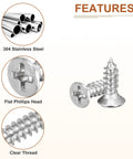 Premium Heavy Duty 100 Piece M4 X 12 Mm Flat Head Phillips Self Tapping Wood Screws Made From Tough 304 Stainless Steel showing flat head and clear thread.