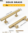 3 Inch Solid Brass Cabinet Pulls Round Bar Handles Brushed Gold 4 Pack displayed with measurement details