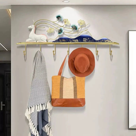 Slick Wall Mounted Coat Rack For Entryway Essentials With Sturdy Rustic Hooks, holding a hat and bag in a stylish entryway setup.