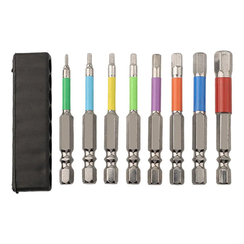 Solid Hex Screwdriver Bits Set With 4 Inch Shank And Color Coded Ferrules For Heavy Duty Drilling Tasks Featuring Magnetic Tips And Durable Alloy Steel Construction In H5 To H8 Sizes, 8-piece set