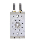 Front view of 180 Degrees rotary pneumatic air cylinder, aluminum alloy body, 18mm bore, adjustable angle actuator.