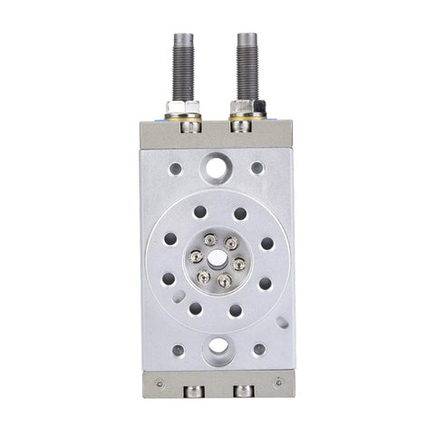 Front view of 180 Degrees rotary pneumatic air cylinder, aluminum alloy body, 18mm bore, adjustable angle actuator.